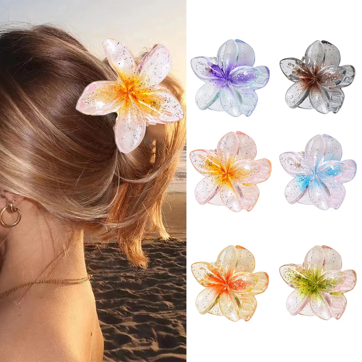 Colorful Flower Hairpin Small Hair Claws For Girls Floral Hair Clips Bohemia Petal Shape Claw Clips Sweet Hair Accessories