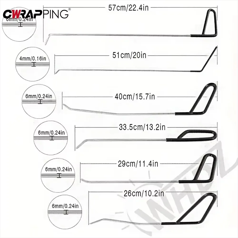 Car Dent Repair Hooks Stainless Steel Push Rods Car Body Dent Removal Crowbar Kit Auto Hail Puller Set Dent for Car Maintenance