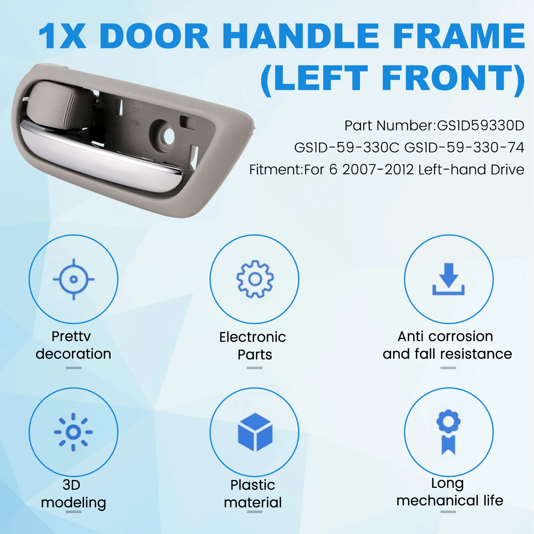 

NEW-Left Front Door Handle Chroem Trim GS1D-59-330D GS1D58330C For Mazda 6 2007-2012 Inner Pull Handle GS1D-59-330-74 LHD