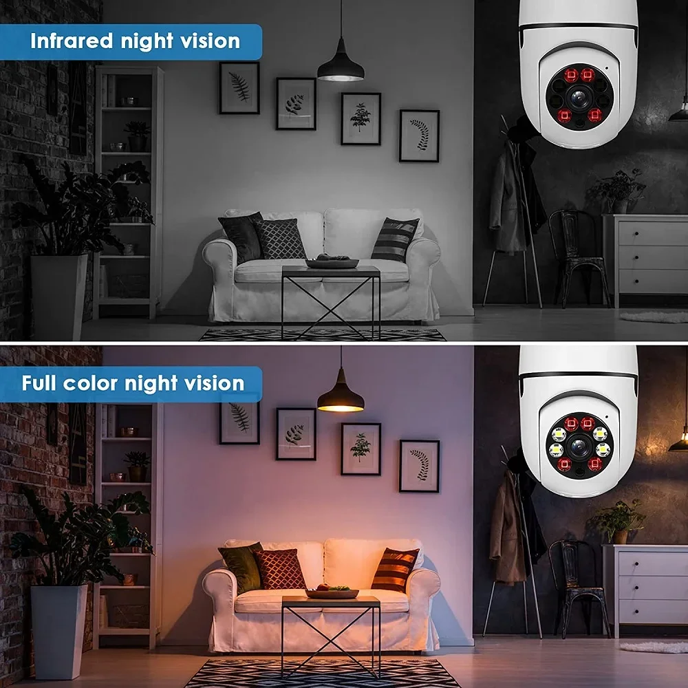 1080P PTZ Panoramic Lamp Camera Wifi Bulb Surveillance Camera Night Vision Human Tracking Baby Monitor Video Record Cameras