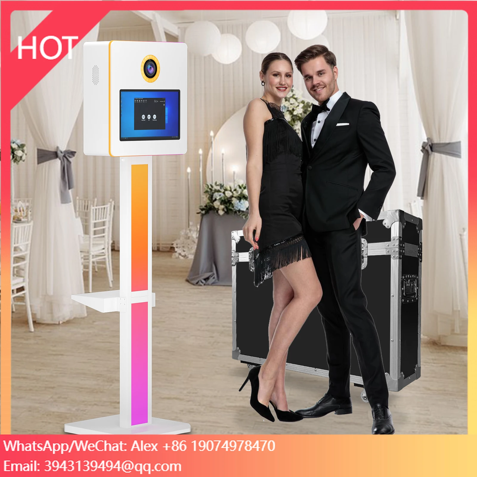 

DSLR Photobooth Machine Selfie Station Metal Kiosk Instant Print Touch Screen Camera Photo Booth Box With Flight Case