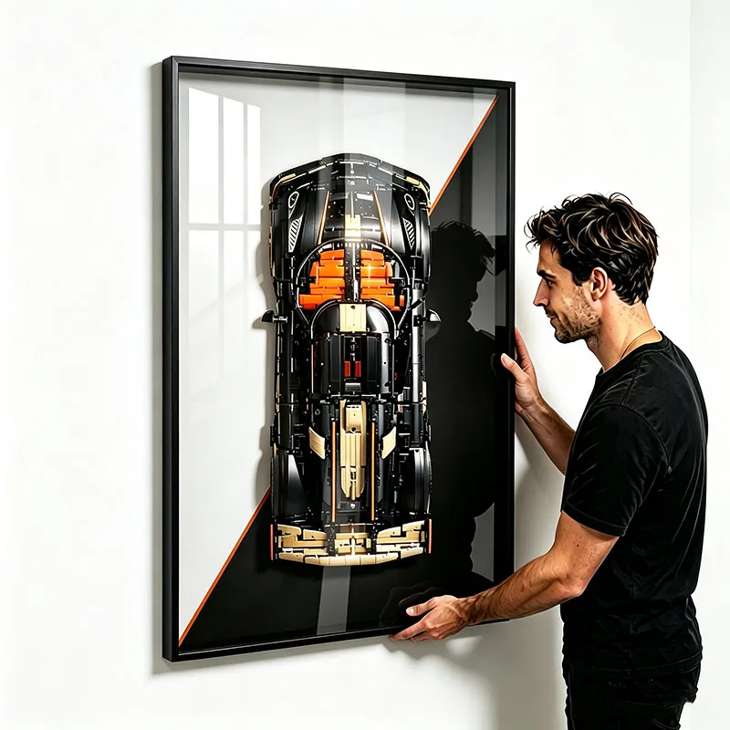 Wall-Mounted Display Frame for LEGO 42232 Technic Koenigsegg Sports Car, Top-View Wallboard, Adult Collectible Decor, Frame Only