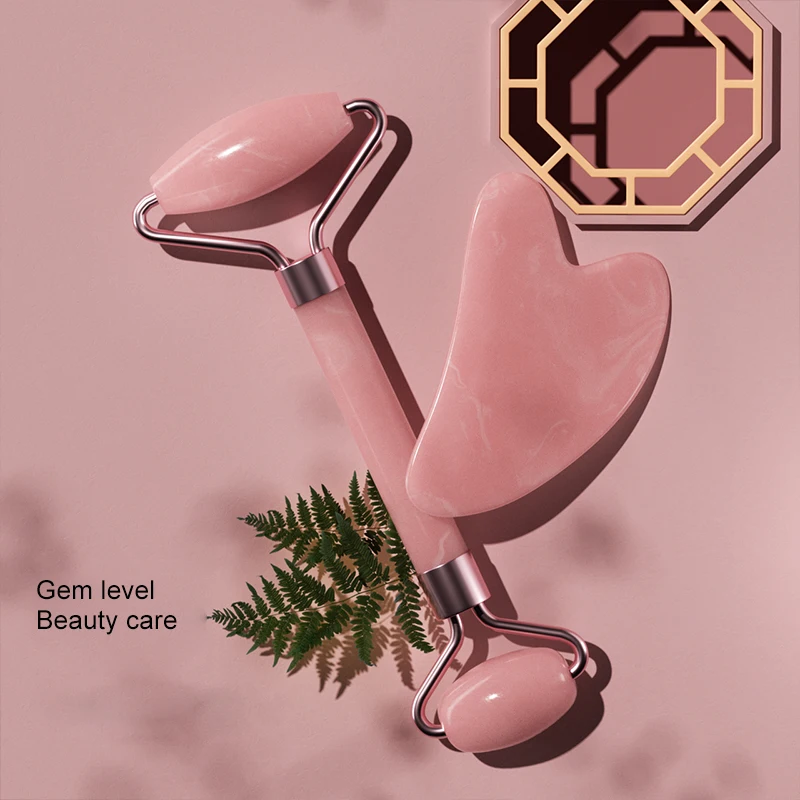 Dual Size Facial Massage Kit Double End Roller Heart Shape Gua Sha Board Skin Lifting Puffiness Reducing Home Spa Beauty Tool