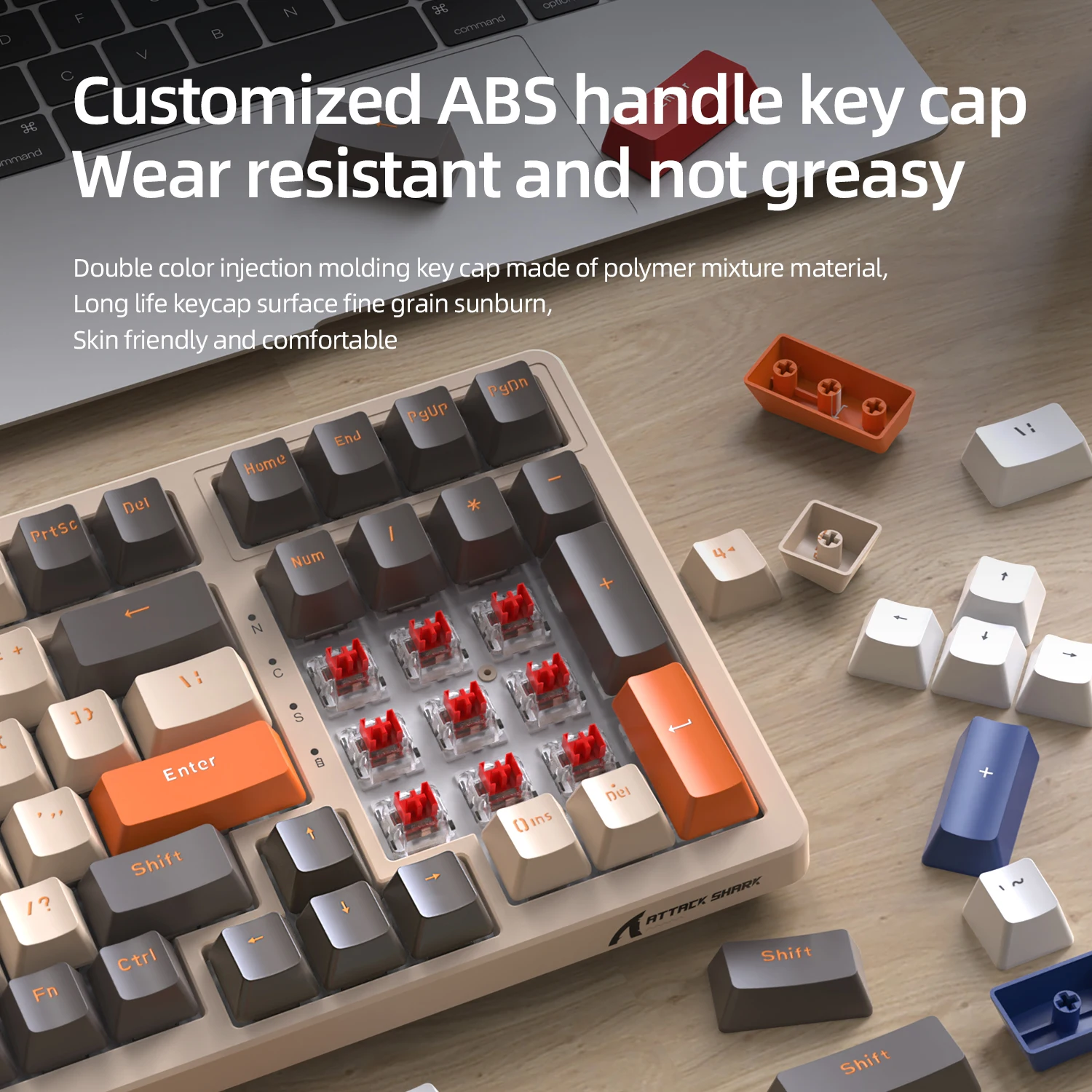Teclado mecânico com fio Attack Shark, conexão tipo C, interruptor vermelho amarelo personalizado com efeito RGB para laptop, Mac, Android ﻿
