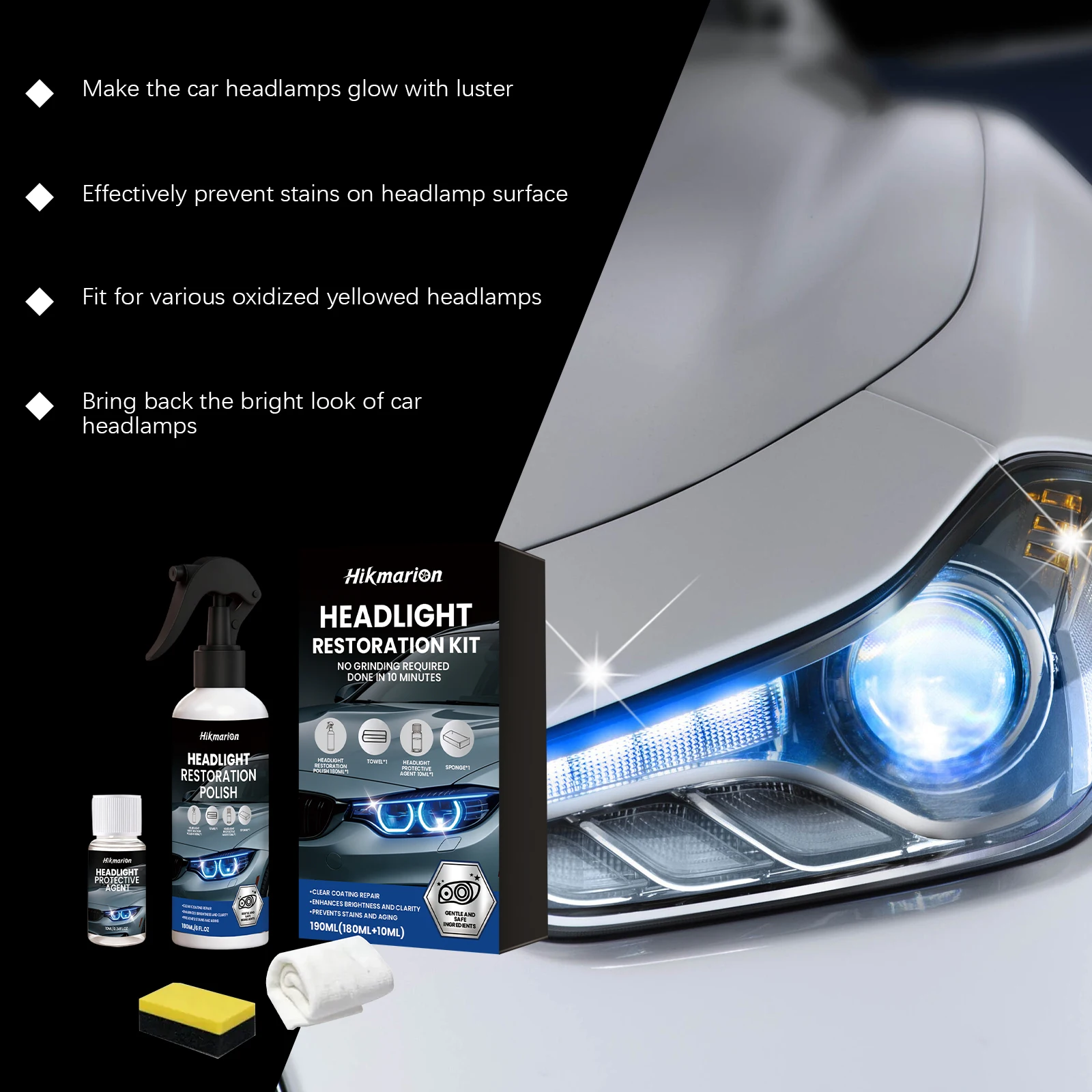 Scheinwerfer-Restaurierungs-Set, Auto-Scheinwerfer-Reiniger-Set Ohne Elektrowerkzeuge, Entfernt Einfach Vergilbung und Oxidationsflecken – Detail 8