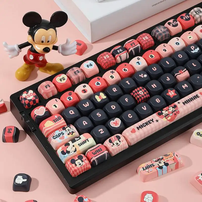 

Mickey Minnie Mouse Moa Height Pbt Dye Sublimation Custom Keycaps For 68 75 98 99 104 108 Layout Mechanical Gaming Keyboards