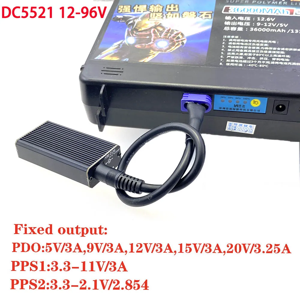 PD65W PD/QC3.0 QC2.0 Double USB Type-C Mobile Phone Quick Charge Adapter DC12-96V Step Down Module XT60 XT90 EC5 To 5V Connector