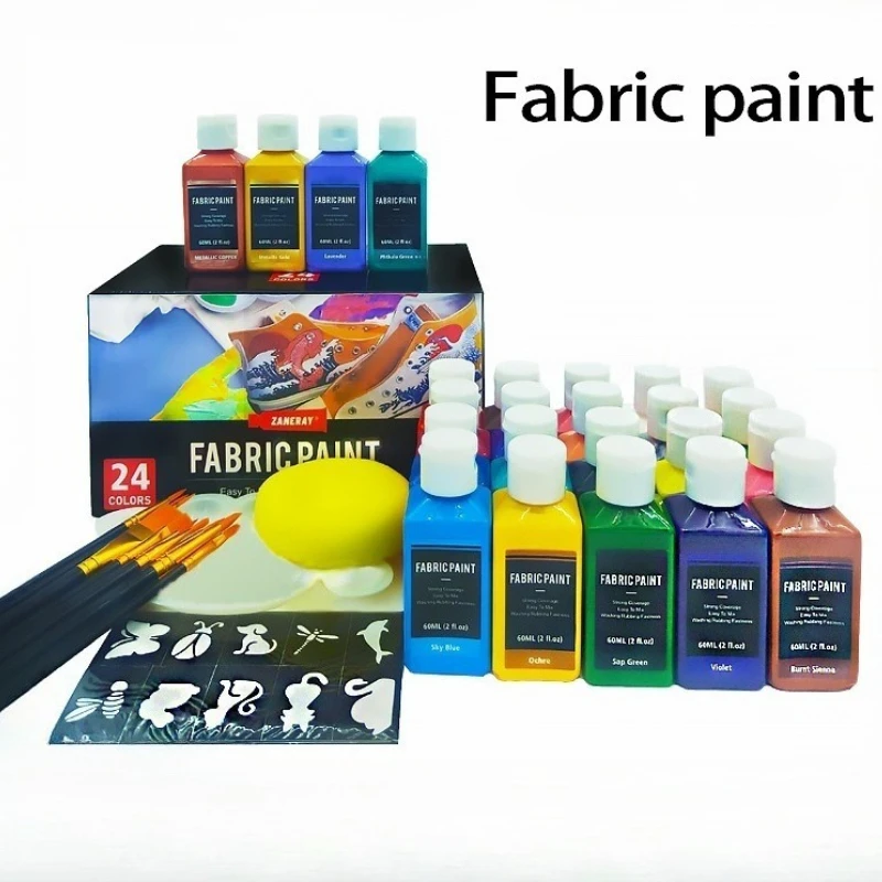 

24/26 Color 30ml Textile Pigment with Brush Set Children's Textile Painting Hand Drawn DIY Waterproof Non Fading Acrylic Paint