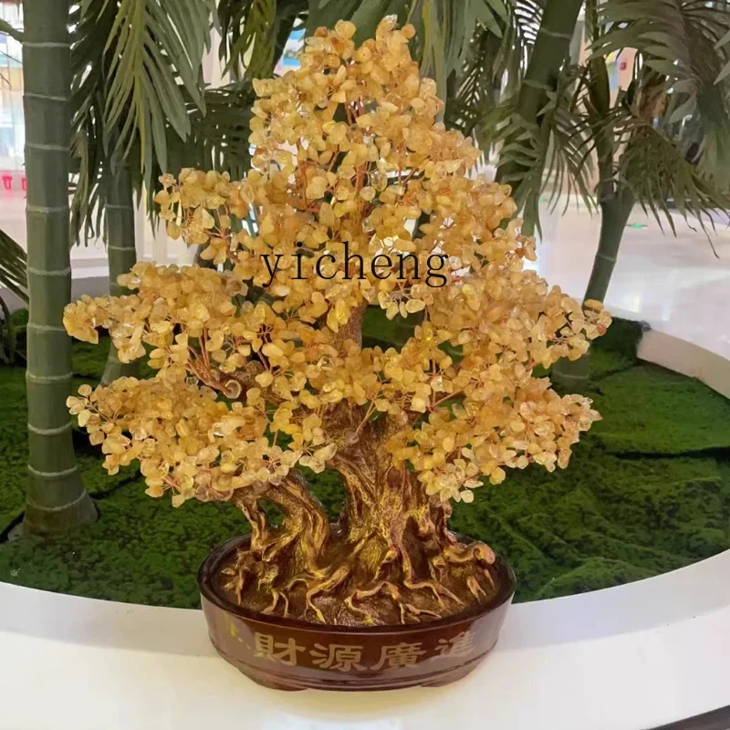 

pure natural citrine fortune tree home entrance TV cabinet office lucky ornament