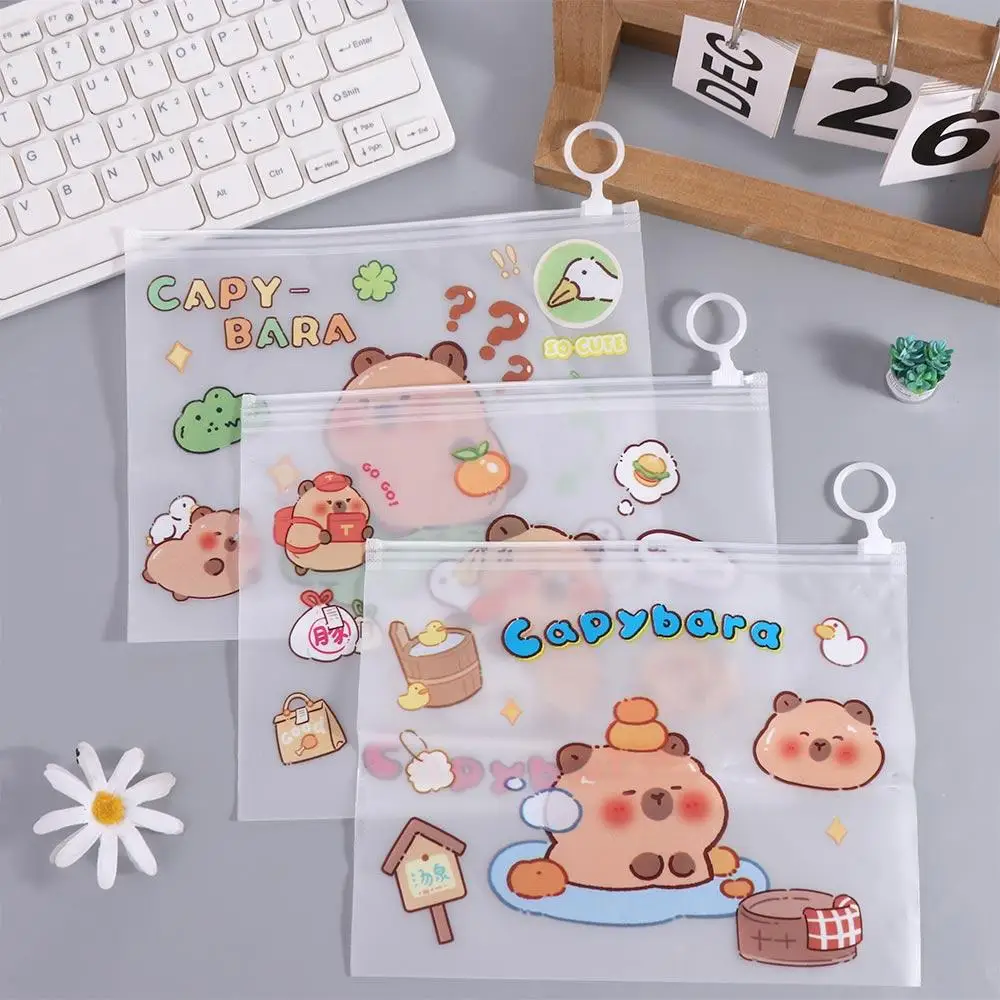 Large-capacity Capybara Transparent File Bag Zippered Waterproof Students Information Bag Light and Portable File Organizer
