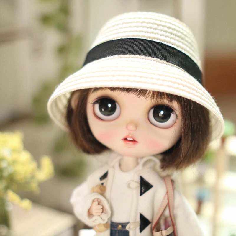 【M】1Pc Fashion Doll House Hand-woven Straw Hat for 1/6 Doll Accessories Decoration