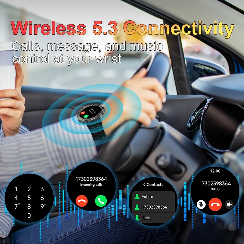 50m Waterproof Smart Watch Bluetooth Calling Heart Rate Blood Oxygen Monitoring Altitude and Barometric Pressure Tracking