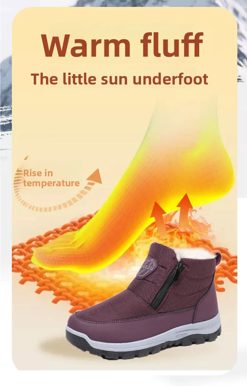 Damen Winter-Schneestiefel mit Kunstfell-Futter, seitlichem Reißverschluss, kurze Knöchelstiefel, rutschfeste dicke Gummisohle, warme Outdoor-Freizeitschuhe für den Winter. – Detail 7