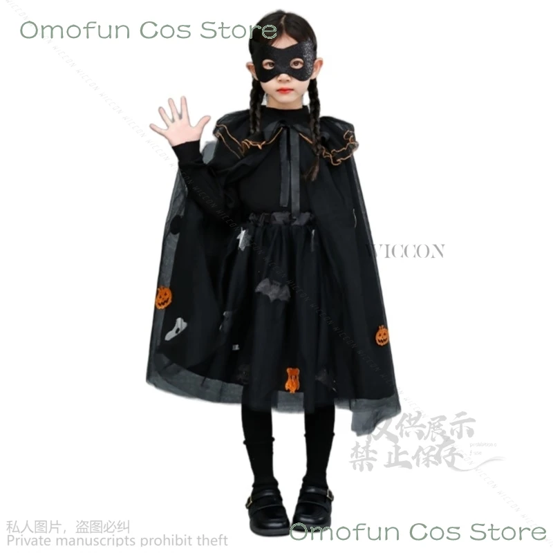 

2024 Halloween Cosplay Costume Kids Witch Mesh Yarn Cloak Lolita Princess Skirt Children Kawaii Christmas Birthday Party Suit