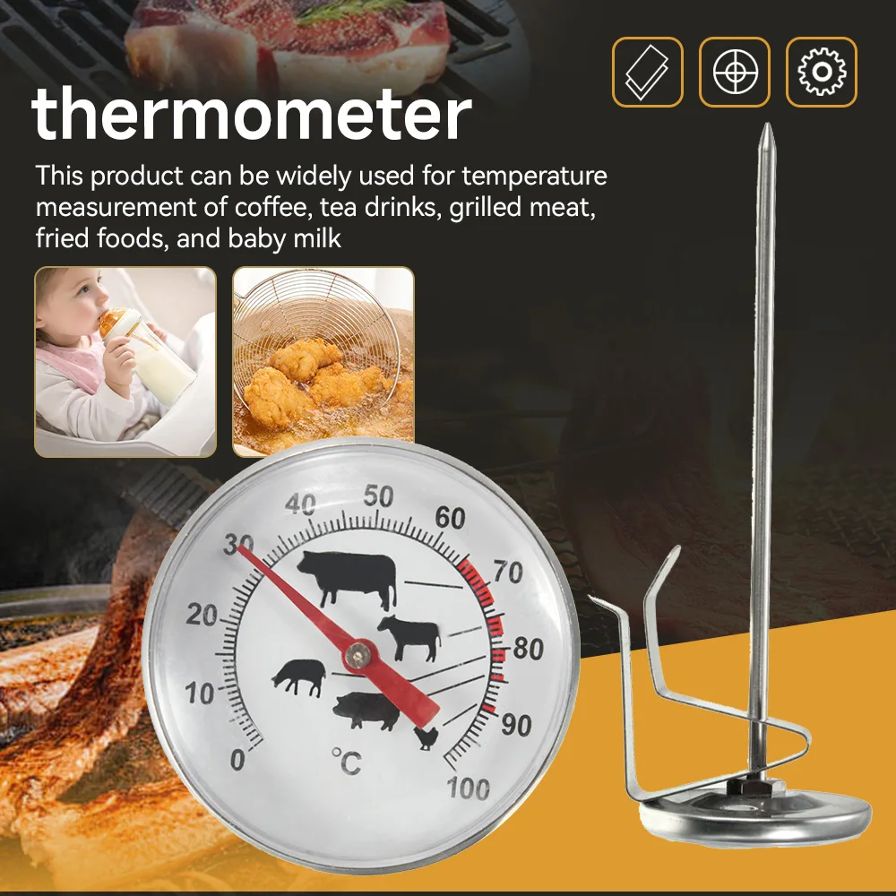 Probe Thermometer Kitchen Tools Cooking Temperature Meter 0~200℃ Milk Coffee BBQ Meat Food Kitchen Cooking Gauge Stainless Steel