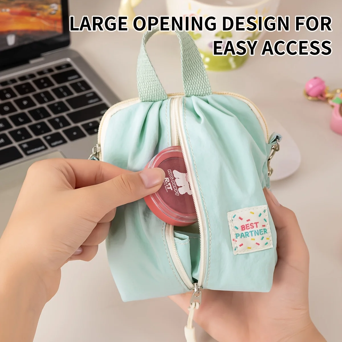 Macaron-Colored Portable Multifunctional Storage Bag, for Lipstick, Coins, Keys, and Swabs, Double-Layer Design, Christmas Gift