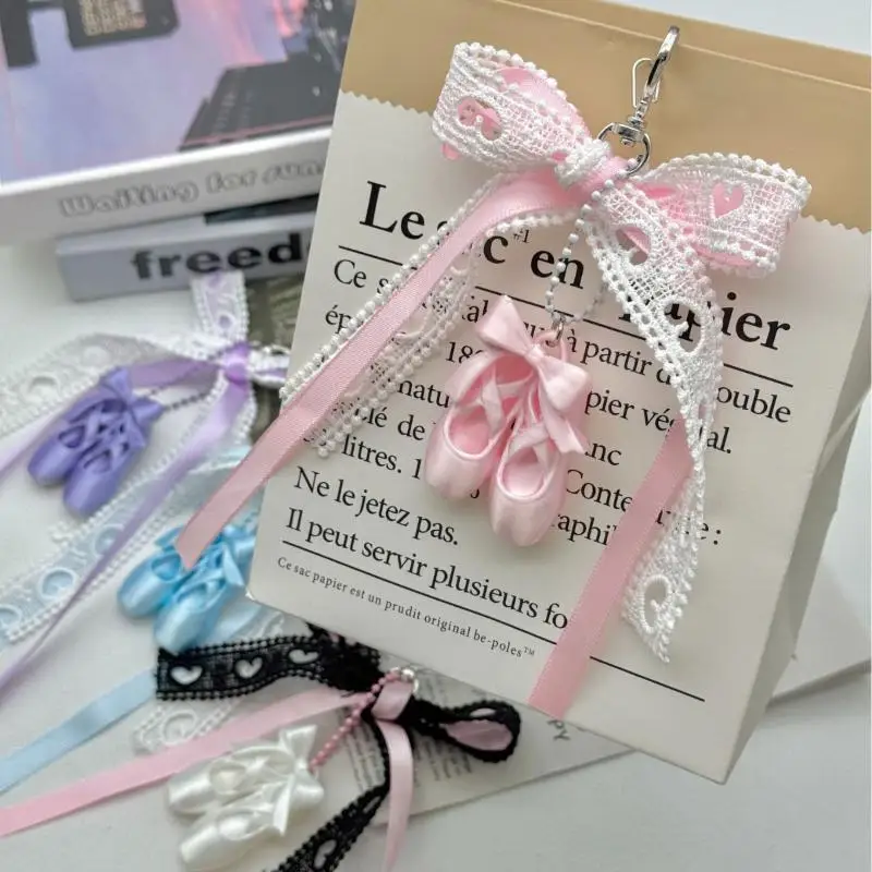 1Pcs Lovely Pendants Fashion Ballet Shoes Bow Keychain Bag Hanging Ornament Keyring Decoration Elegant Cute Women's Bag Charms