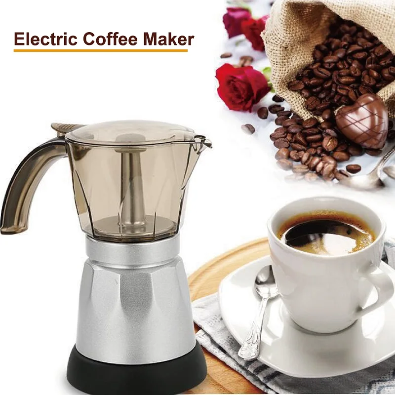 150 مللي/300 مللي ماكينة صنع القهوة الكهربائية أكواب الألومنيوم موكا وعاء 480 واط الكهربائية ماكينة صنع القهوة الإيطالية Percolator للمنزل الفضة 3/6 أكواب