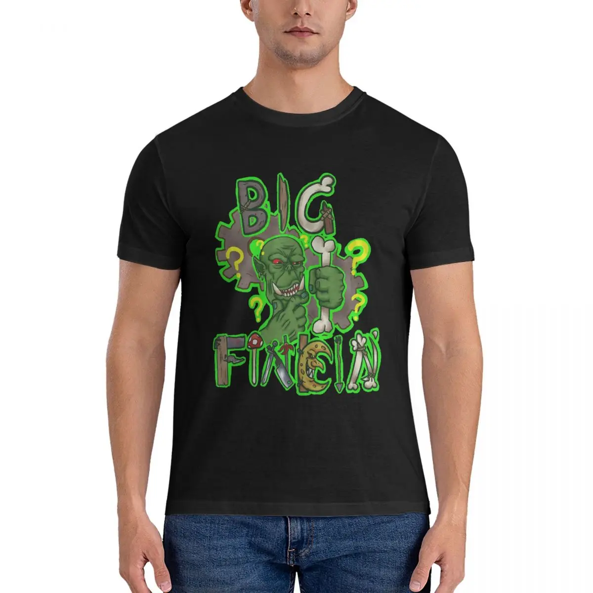 Men Big Finkin' T Shirts Ork waaagh 100% Cotton Short Sleeve Crewneck Tee Shirt T-Shirts mens clothing official-website fugees