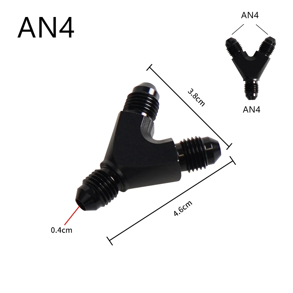 AN4 AN6 AN8 AN10 Y Adapter Block Male Thread Fuel Hose Fitting Adapters Tee oil pipe joint Universal Aluminium Black