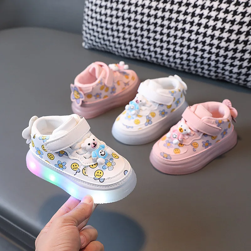 LED Children Luminous Sneakers Spring Autumn Fashion Baby Lights Shoes Kids Cartoon Cute Glowing Sneakers Toddler LED Shoes