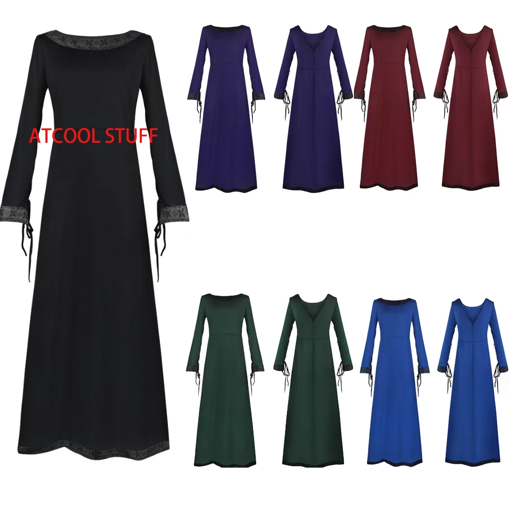 Medieval Celtic Women Long Sleeve Maxi Robe V neck Vintage Fairy Elven Dress Renaissance Viking Archer Gothic Clothing Fantasy