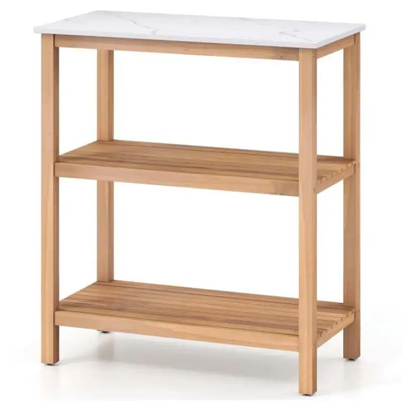 3-Tier Garden Potting Bench Table with Marble-Like Countertop