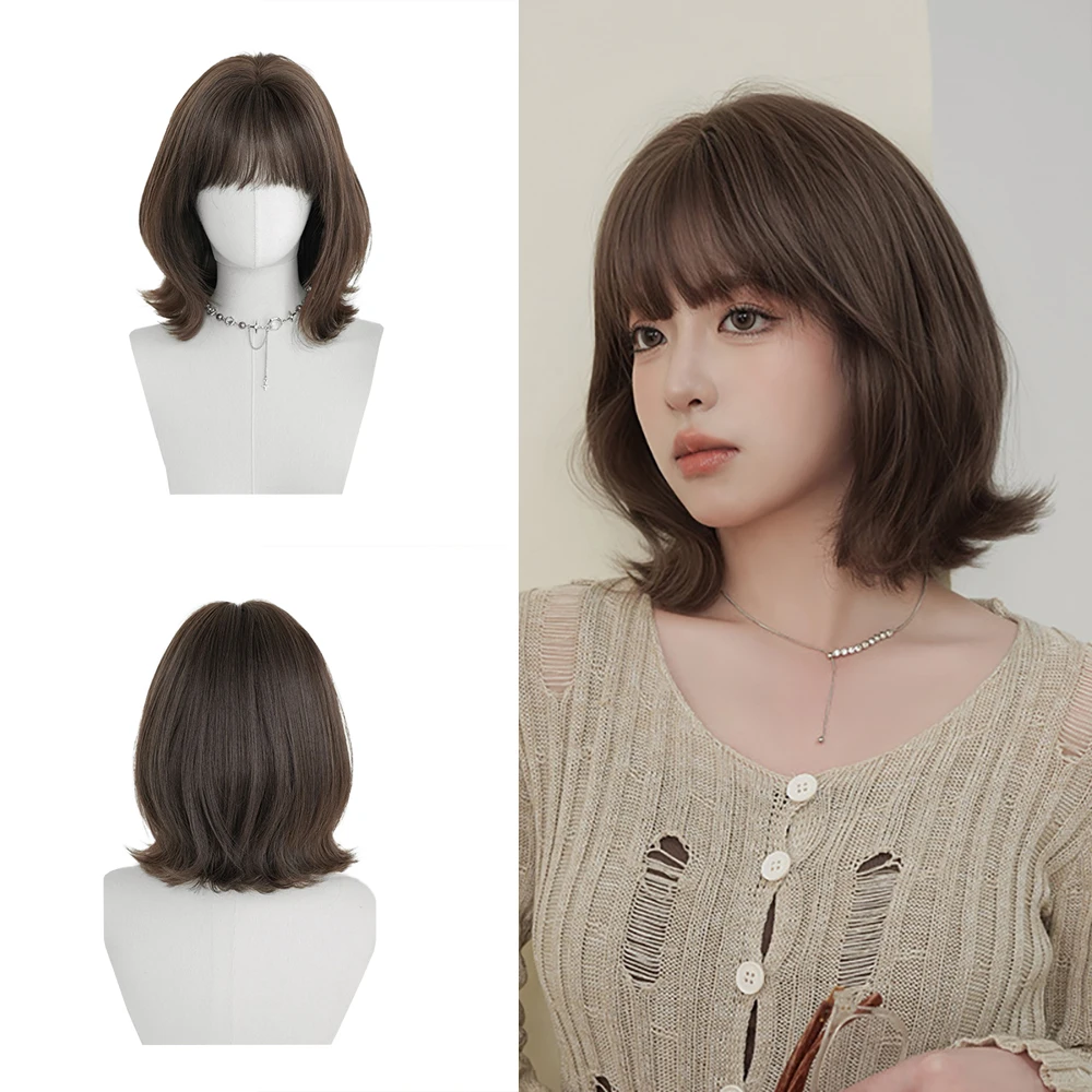 شعر مستعار اصطناعي قصير مجعد عالي الجودة، بني ذهبي رقيق بشكل طبيعي، مناسب للحفلات اليومية النسائية، شعر مستعار مقاوم للحرارة