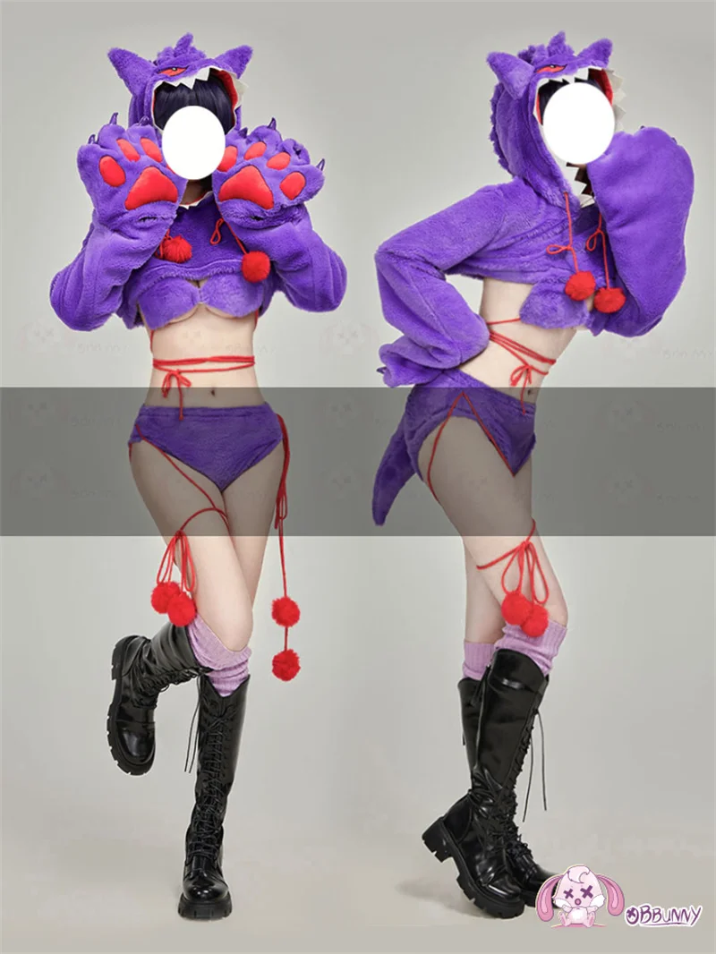 

Anime Gengar Cosplay Costume Women Sexy Hooded Bodysuit Tail Socks Suit Cartoon Plush Pajamas Kawaii Jumpsuit Uniform