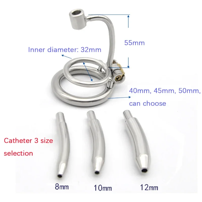 2023 New Stainless Steel Male Chastity Lock Penis Ring Bondage BDSM Chastity Devices With Urethral Catheter Penis Lock Sex Toys