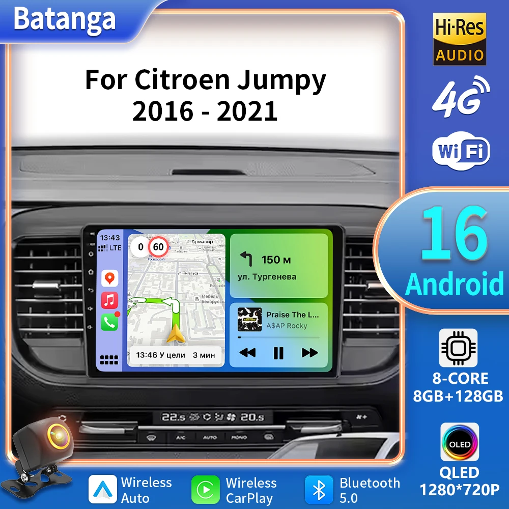 Android 16 Carplay Auto Car Radio For Citroen Jumpy 3 2016-2021 Peugeot Expert 3 2016-2021 Multimedia Video Player 2din Stereo