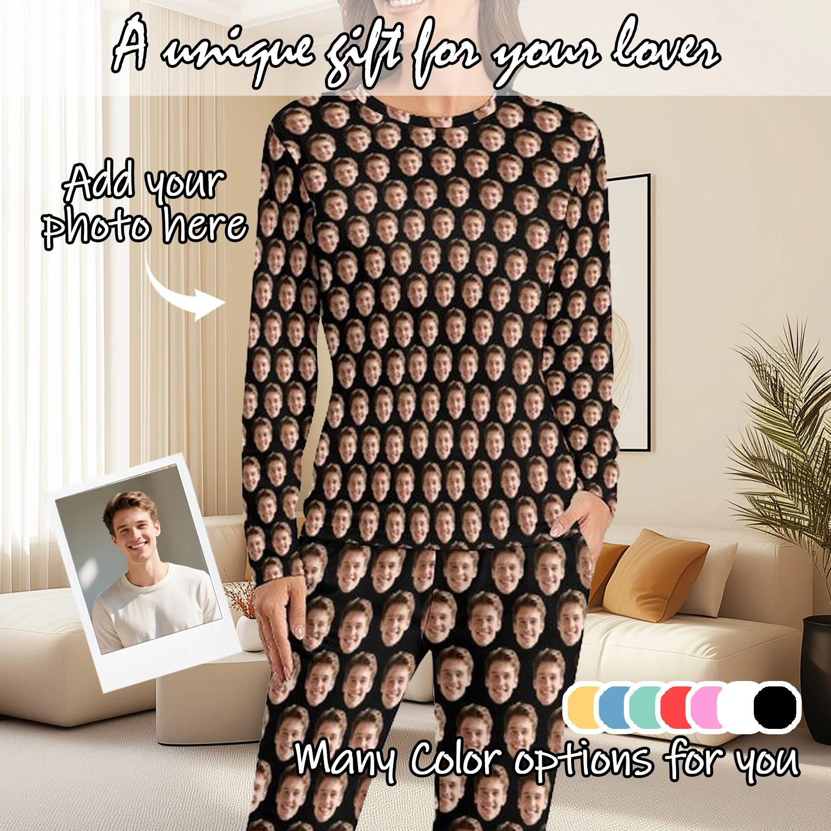 Custom Women Pajamas with Face homewear Custom Women long Sleeve Pajama Set  Personalized gift family couple pet