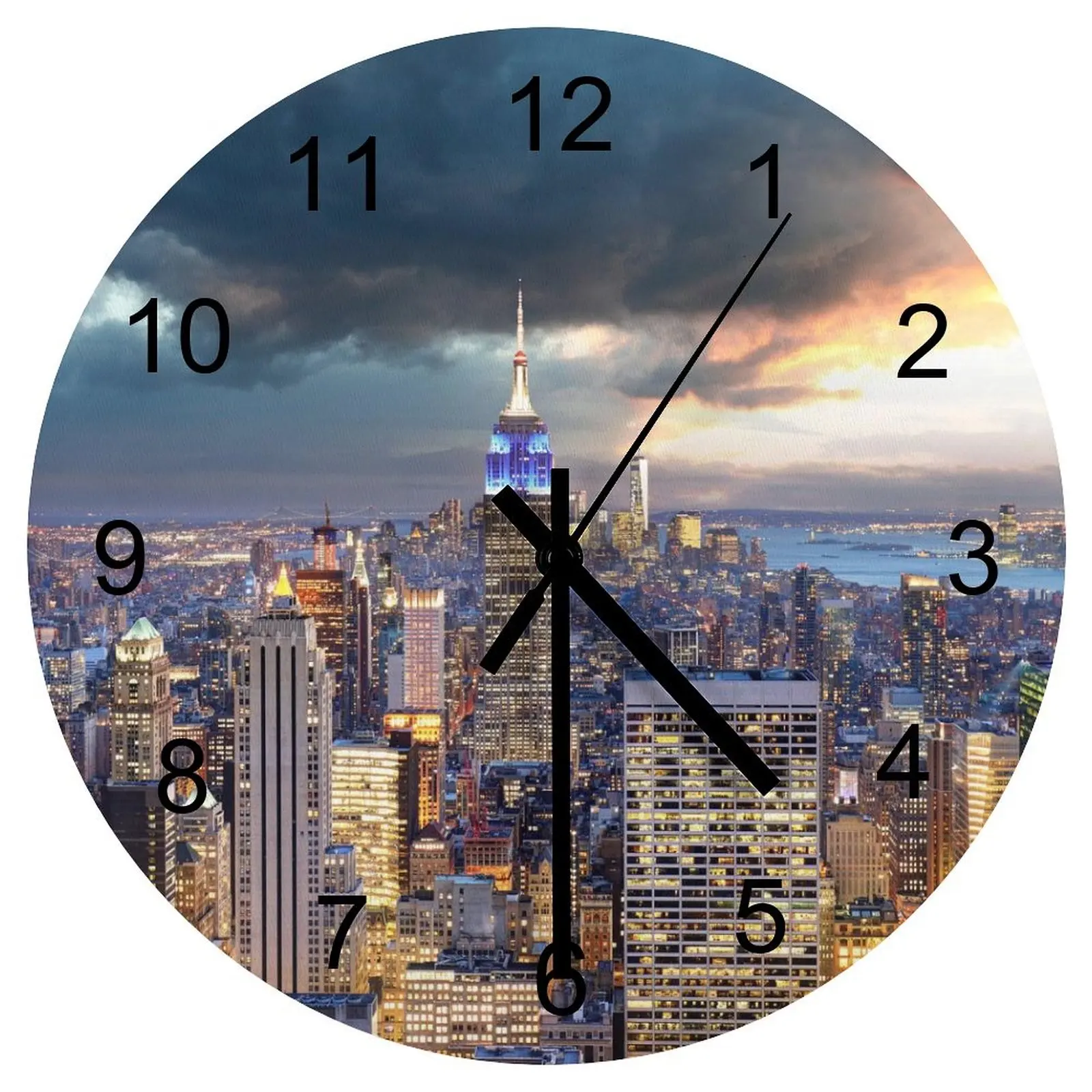 

Indoor Wall Clock American city Clocks 12 inch Silent Wood Round Patterned Easy Assemble Rustic