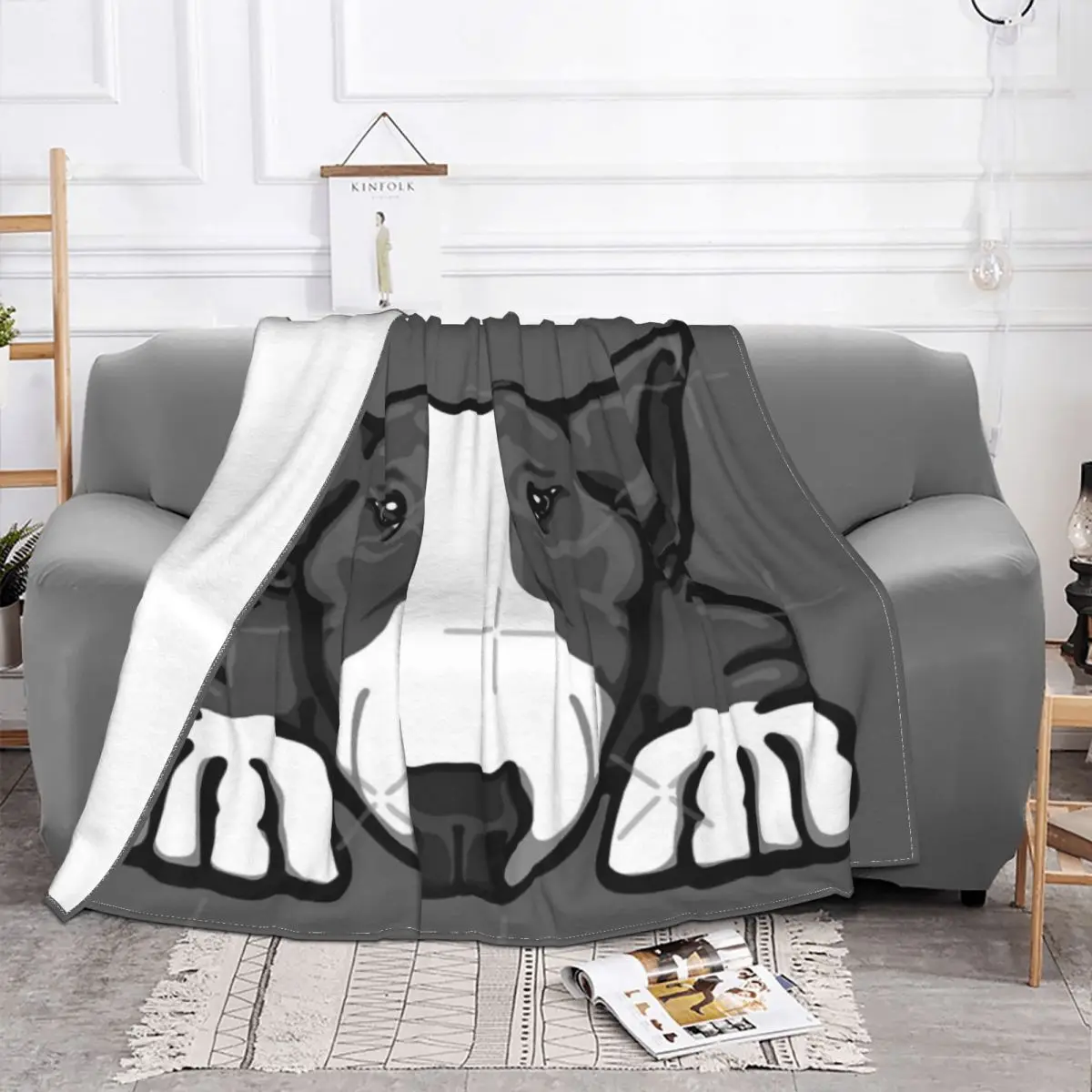 Grey & White Bullterrier Blanket Bedspread Bed Plaid Cover Blanket Hoodie Beach Towel Luxury