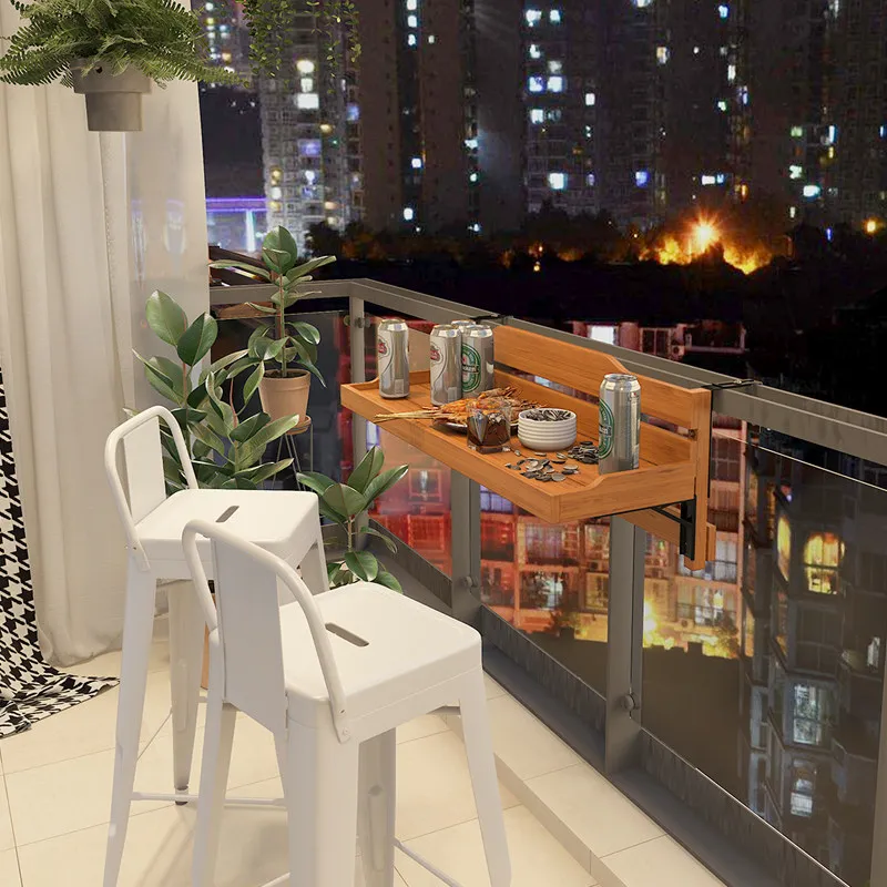 Balcony railing casual small bar small apartment solid wood creative hanging computer table foldable balcony bar hanging table