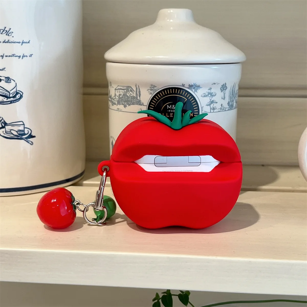 Niedliche 3D-Tomatenscheiben-Silikonhülle für AirPods 4 Pro 2 3 mit Schlüsselanhänger Stoßfeste Schutzhülle – Detail 3