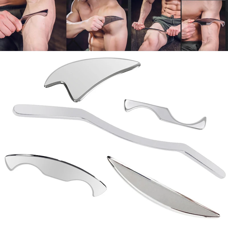 

5Pcs/Set Stainless Steel Fascia Scraping Massage Tools Set IASTM Therapy Body Deep Tissue Muscle Mssager Gua Sha Massage Tool