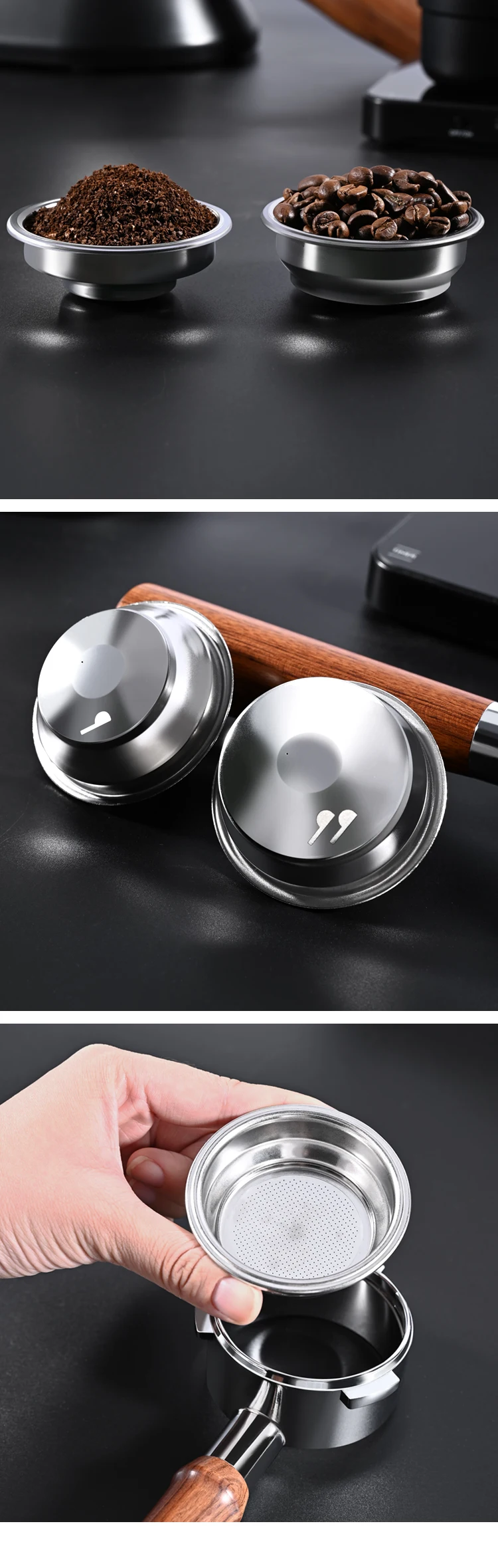 51MM/54MM/58MM Druckbeaufschlagter 1-Loch Kaffeefilterkorb für Einzel-/Doppelportionen, Passend für Edelstahl-Siebträger, Espresso-Kaffeezubehör – Detail 13