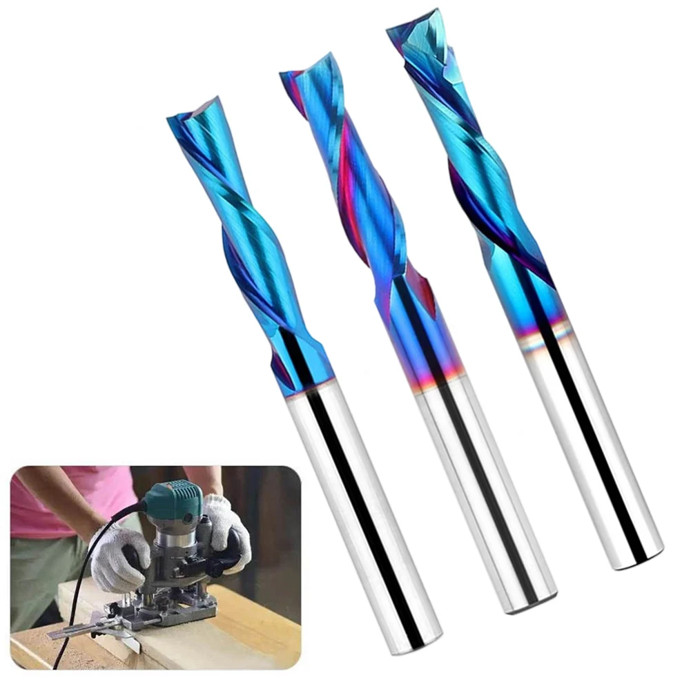 

1/3pcs End Mill 2 Flute Up/Down Cutting Spiral Router Bit 6.35mm Carbide Milling Cutter For Woodworking Tools