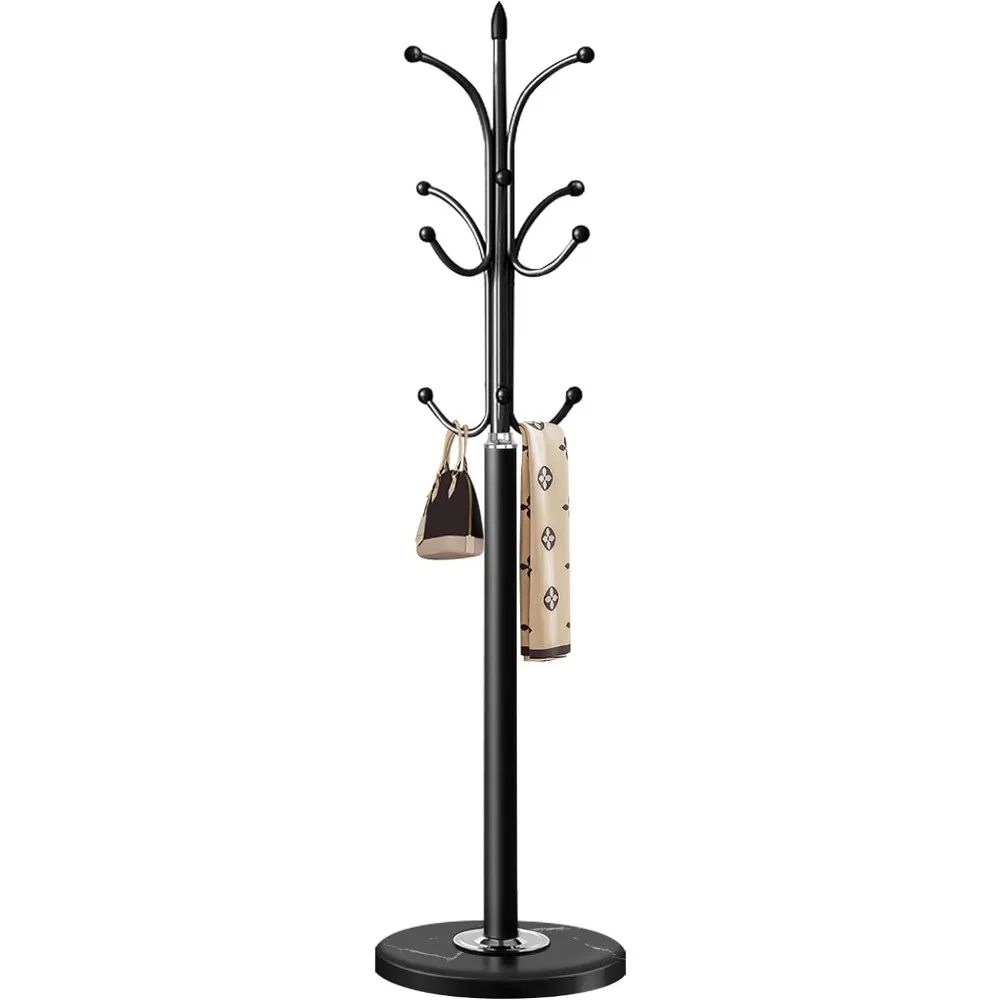 

Metal Coat Rack Stand with Natural Marble Base, Coat Rack Freestanding, Sturdy Hall Tree with 12 Hooks for Hanging Clothes