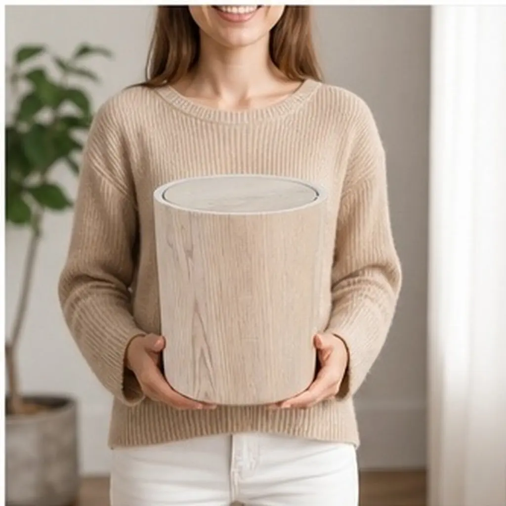 Wood Grain Trash Can Plastic Retro Vintage Flip Lid Compact Space-Saving Bin for Bathroom Bedroom Kitchen Office