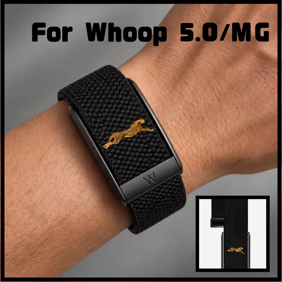 New Black Leopard Pattern Braided Nylon Strap For Whoop 5.0/MG W Logo Frame Sport Replacement Fitness Tracker Wristband