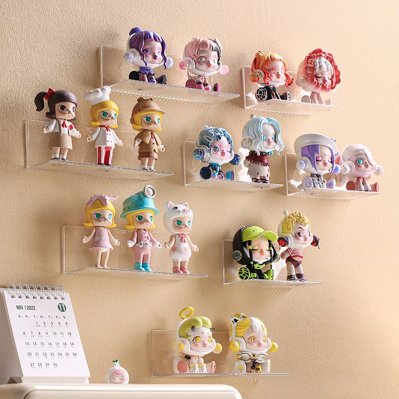 Self-Adhesive Transparent Acrylic Wall Mounted Figures Display Storage Rack DIY Toy Stand