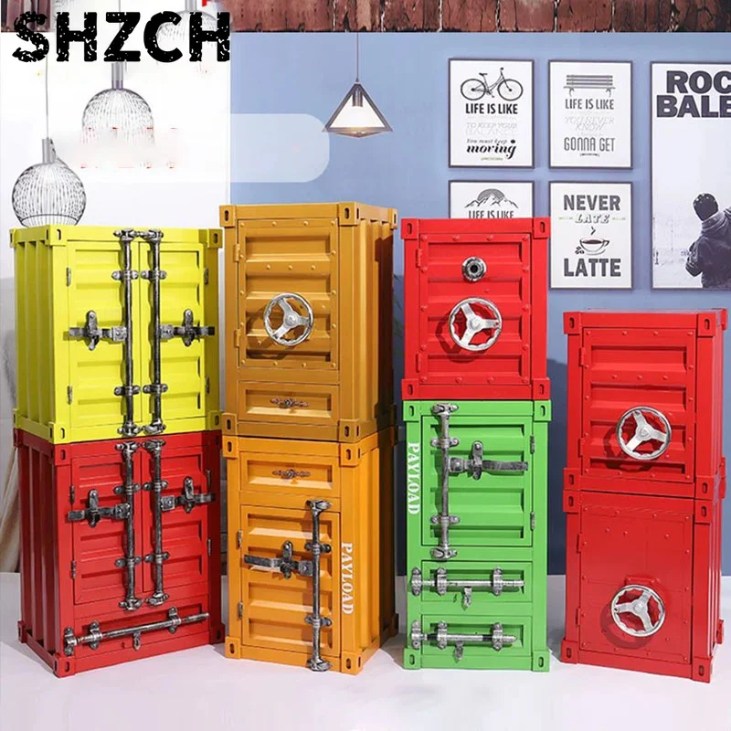 Metal bedside table, industrial style storage cabinet, container storage cabinet, creative decorative cabinet