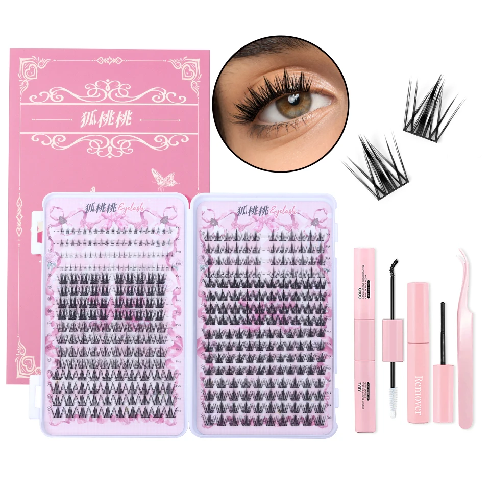 

384Pcs Eyelash Extension Kit 30 40 50D Lash Clusters D Curl 8-16mm Individual Lashes Kit with Bond and Seal, Tweezers and Brush