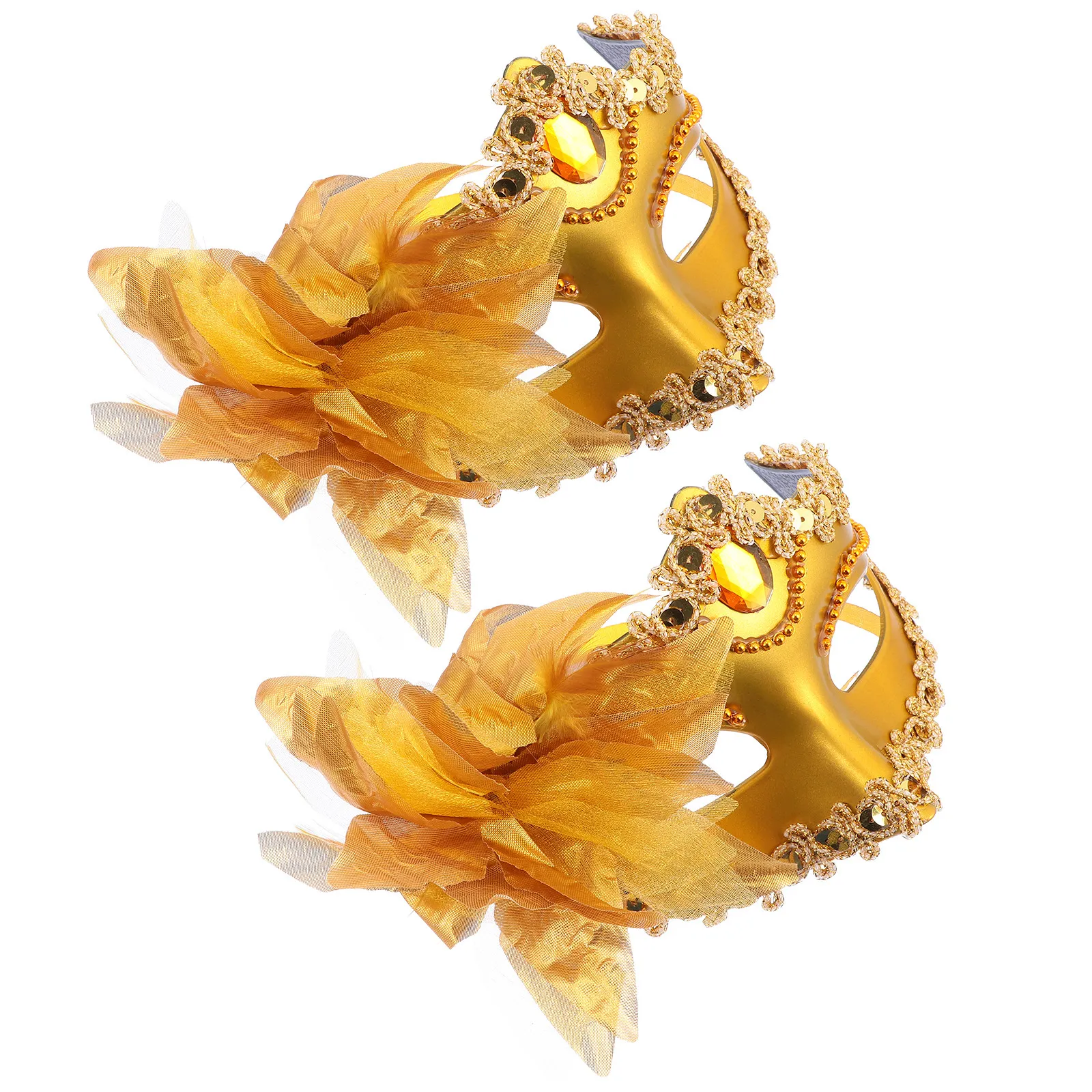 2Pcs Elegant Lily Flower Masquerade Masks Adjustable Face Covers Decorative Shimmer Masks Cosplay Party Supplies