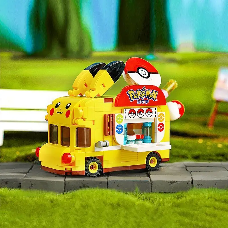 Anime Action Figures Pikachu Car Classic Anime Center House Pikachu Mewtwo Charizard Venusaur Building Blocks Bricks Sets Toy