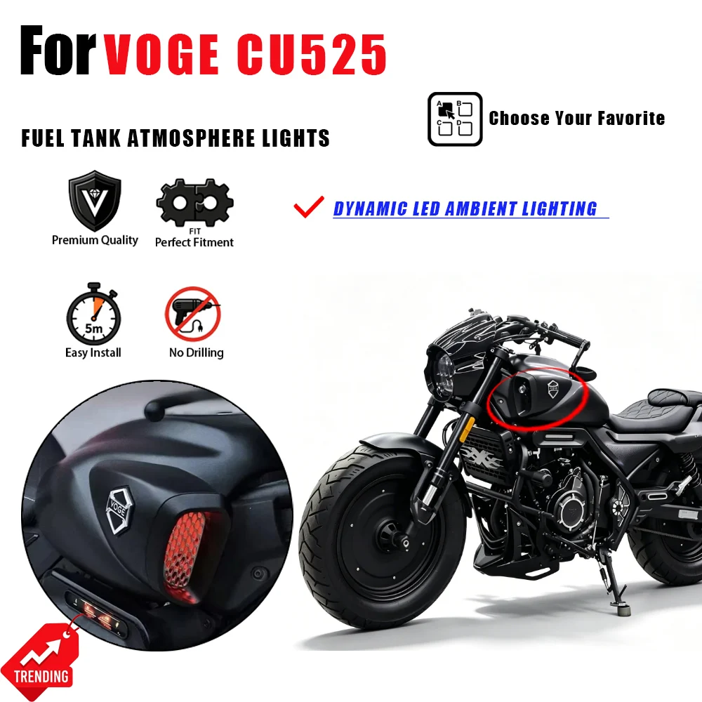 For VOGE CU525 Motorcycle Fuel Tank Atmosphere Light LED Side Decorative Ambient Lamp Strip Accesorios Moto Luces Led Moto