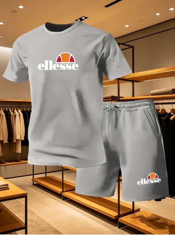 Simple Short Sleeved T-shirt+shorts Loose Home Casual Two-piece Set for Summer New Men's Fashion Outdoor Sports Quick Drying Set