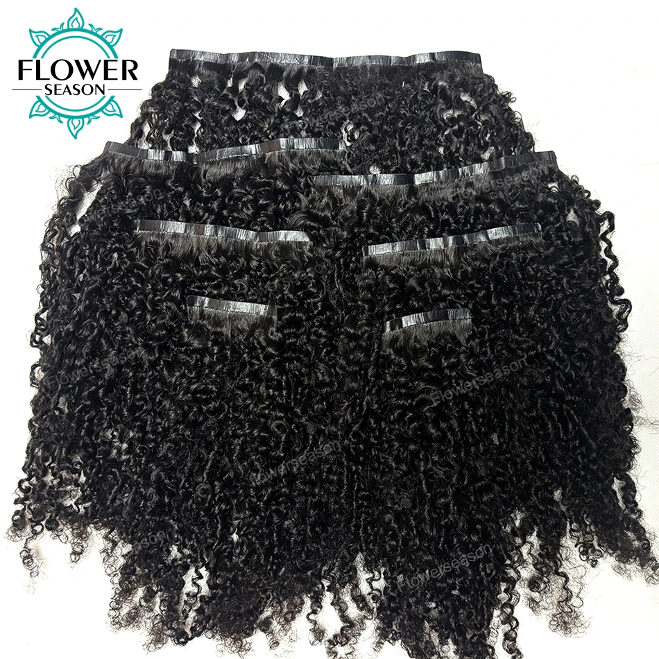 Afro Kinky Curly Clip ins Hair Extensions Human Hair Seamless PU Clip in Hair Skin Weft 7pcs /set 120g Full Head for Black Wome